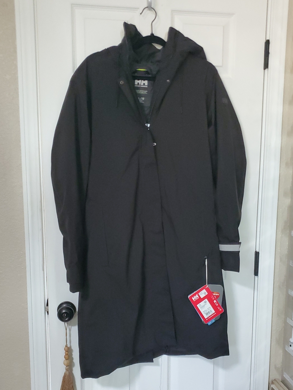 Helly Hansen Black Hooded Raincoat with Reflective Cuff Detail